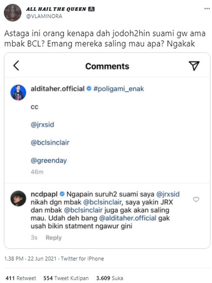 Cuitan <a href='https://medan.tribunnews.com/tag/nora-alexandra' title='Nora Alexandra'>Nora Alexandra</a> soal perjodohan BCL dan <a href='https://medan.tribunnews.com/tag/jerinx-sid' title='Jerinx SID'>Jerinx SID</a>