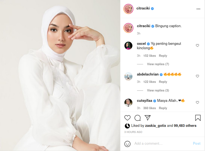 Tak peduli kabar Rezky Aditya disebut hamili wanita lain, Citra Kirana justru cuek pamer pose cantik di media sosial.