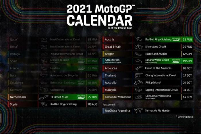 Pembaruan jadwal MotoGP 2021 revisi pada Rabu (23/6/2021).