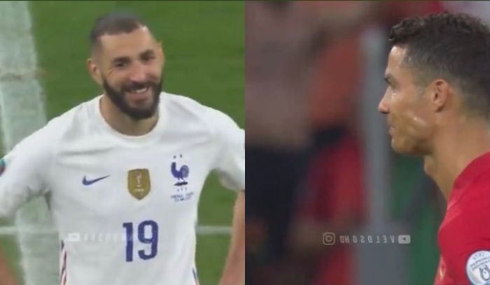 Momen unik Karim Benzema dan Cristiano Ronaldo sebelum bertanding di EURO 2020.