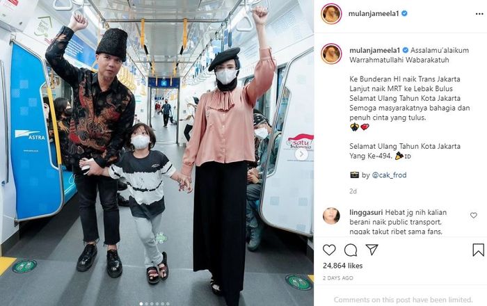 Mulan Jameela dan <a href='https://medan.tribunnews.com/tag/ahmad-dhani' title='Ahmad&nbsp;Dhani'>Ahmad&nbsp;Dhani</a> naik transportasi umum