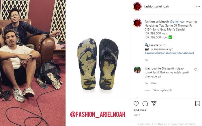Ariel NOAH kenakan <a href='https://jambi.tribunnews.com/tag/sandal' title='sandal'>sandal</a> jepit yang mirip dengan punya <a href='https://jambi.tribunnews.com/tag/luna-maya' title='Luna Maya'>Luna Maya</a>