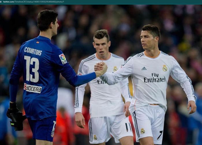 Momen Cristiano Ronaldo dan Thibaut Courtois saling bertemu di Liga Spanyol.