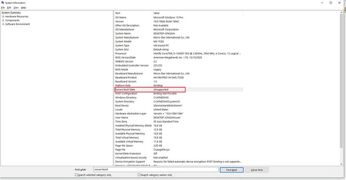 Di jendela System information, Anda dapat mengecek apakah komputer Anda sudah menggunakan Secure Boot