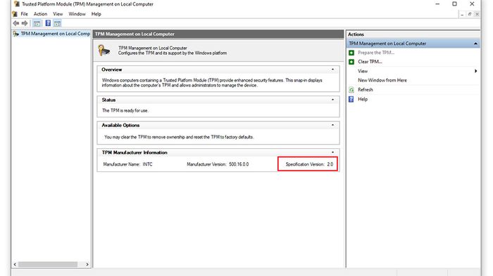Di jendela TPM Management, Anda bisa melihat versi dari TPM yang ada di komputer Anda
