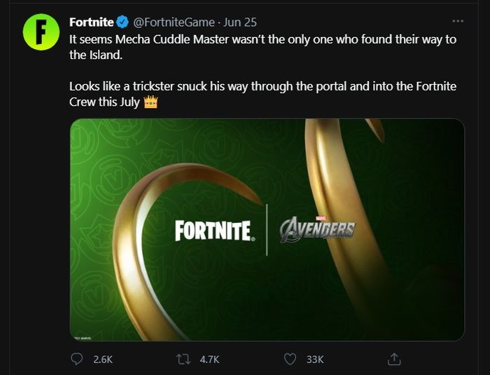 Fortnite tweet that leaked Loki's presence