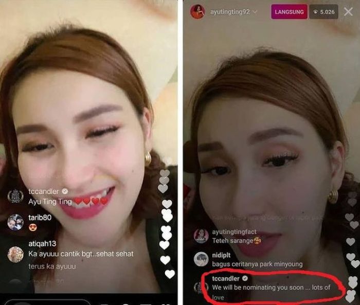 TC Candler bocorkan nominasi Ayu Ting Ting dalam live chat.