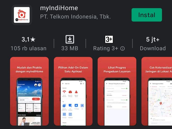 Aplikasi MyIndiHome di Google Play Store