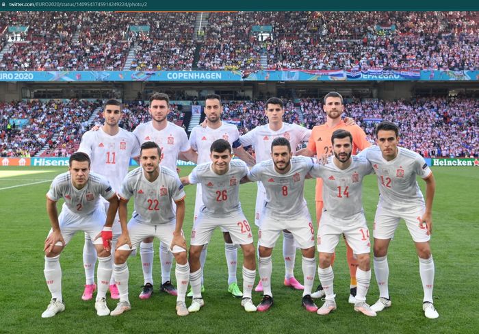 Skuad timnas Spanyol saat melawan timnas Kroasia pada babak 16 besar EURO 2020.