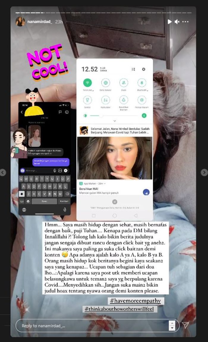 Status Nana Mirdad menjadi sasaran berita hoaks.