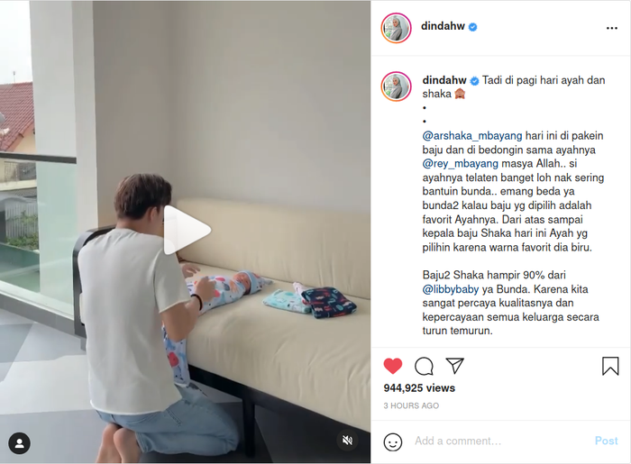 Rey Mbayang jadi suami teladan saat bedong putranya sambil lantunkan suara indah, Dinda Hauw auto puji sang suami.