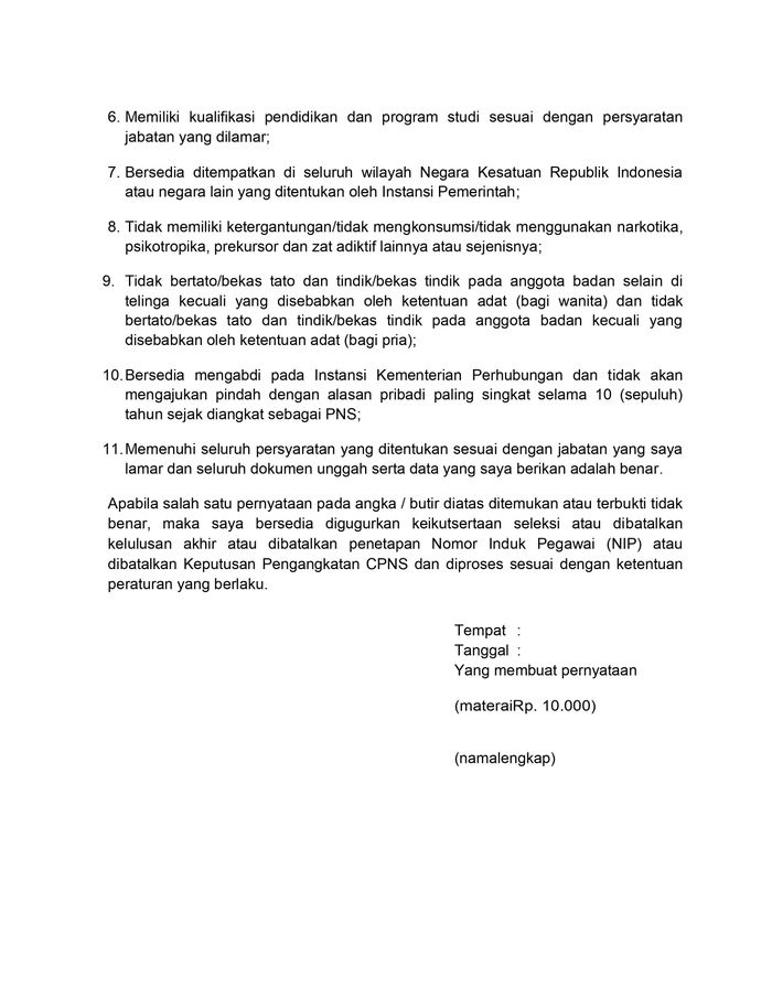 Format Surat Pernyataan Cpns Di Kemenkumham Hingga Kemenhub | The Best