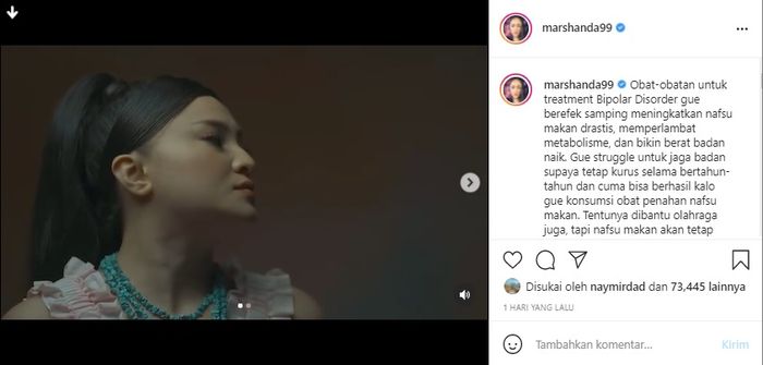 Unggahan Instagram <a href='https://manado.tribunnews.com/tag/marshanda' title='Marshanda'>Marshanda</a>