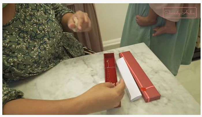 Kalung pemberian Shandy Aulia untuk ulang tahun sang pengasuh anak.