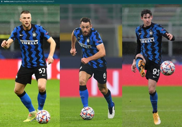 Trio bek tengah Inter Milan, Milan Skriniar, Stefan De Vrij, dan Andrea Bastoni.