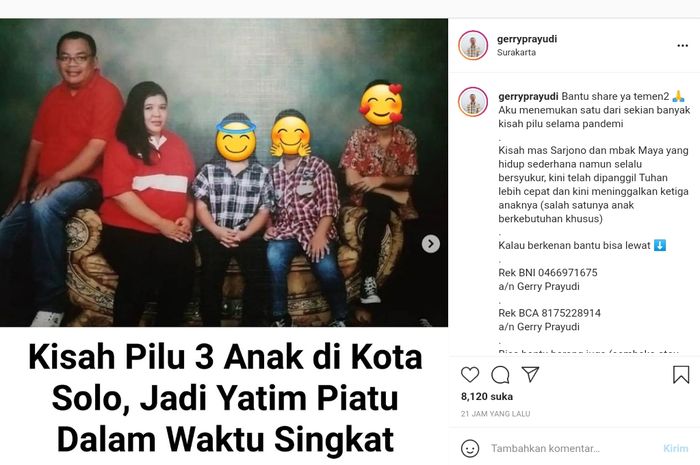 Cerita pilu tiga anak asal Solo yang yatim piatu usai ditinggal orang tuanya dalam sekejap.