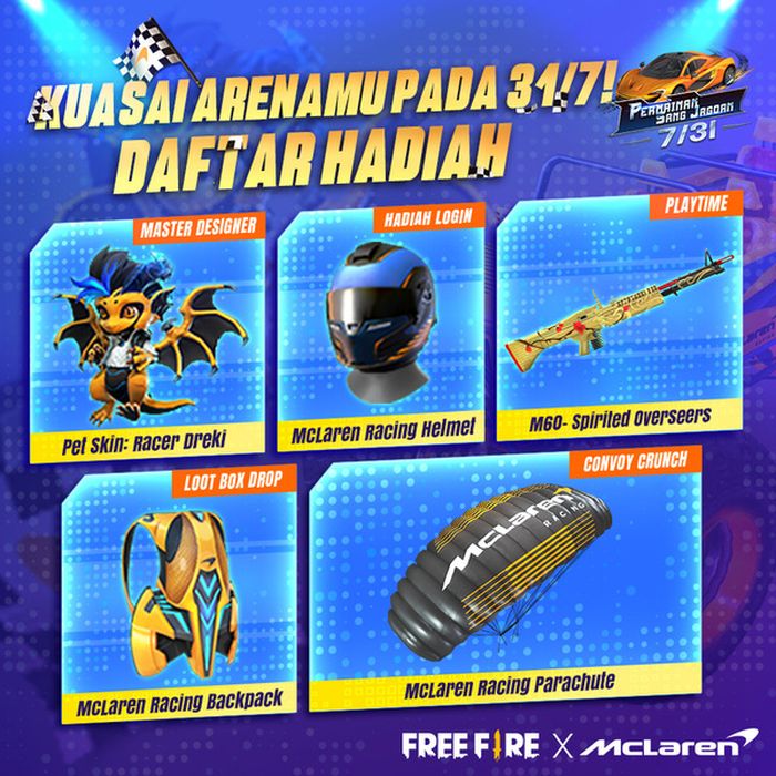 Prizes during the Free Fire x McLaren event
