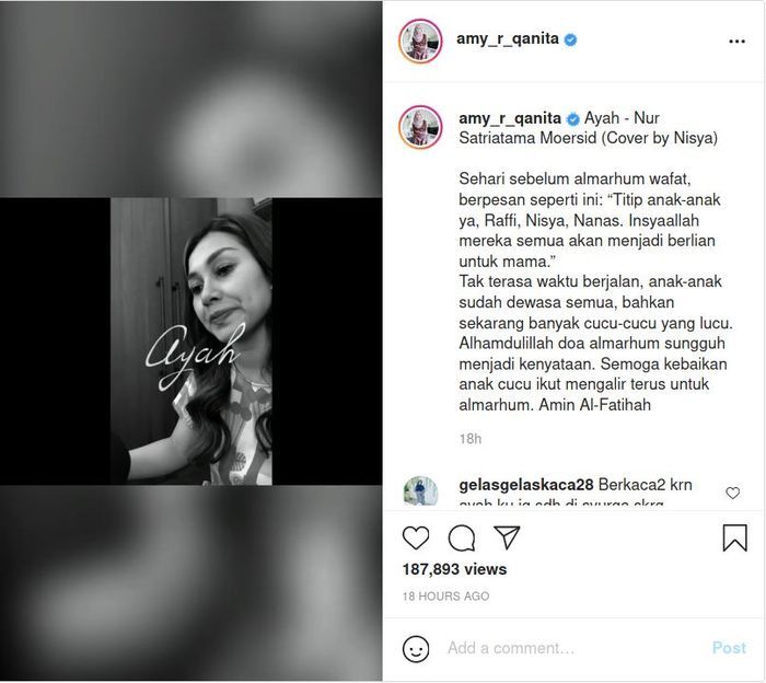 Showing a video of Nisya Ahmad singing a song full of emotion, Amy Qanita remembers Raffi Ahmad's father's message before he died.