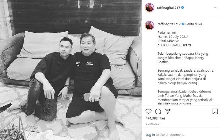 Raffi Ahmad bagikan kabar duka di Instagram miliknya pada Selasa (20/7/2021)