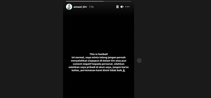 Instastory Asnawi Mangkualam Bahar.