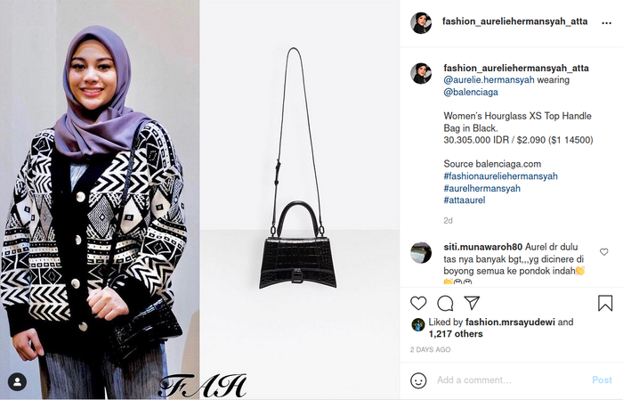 Tas slempang Aurel Hermansyah warna hitam menuai sorotan.