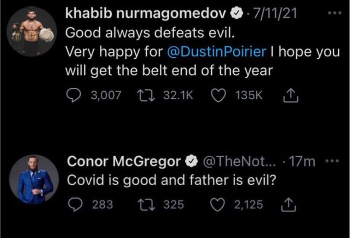Cuitan Conor McGregor soal ayah Khabib Nurmagomedov yang kini sudah dihapus. 