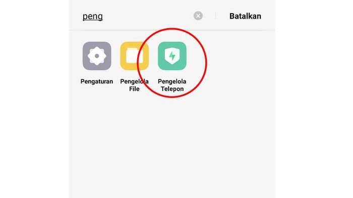 Tampilan aplikasi Pengelola Telepon di perangkat OPPO