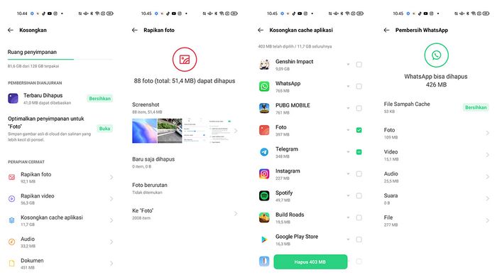 Tampilan fitur membersihkan penyimpanan di HP Oppo