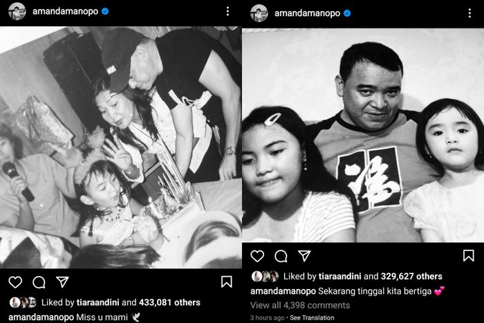 Kolase postingan Amanda Manopo yang tunjukkan kerinduannya pada mendiang sang ibu