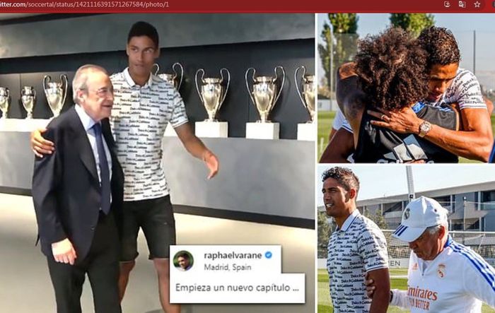 Raphael Varane akhirnya berpamitan dengan memeluk presiden Real Madrid, Florentino Perez, dan memberi pidato ke seluruh pemain Real Madrid.