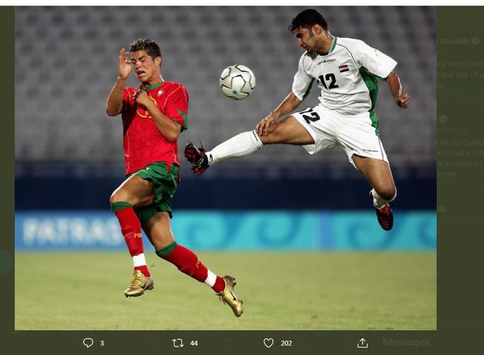 Cristiano Ronaldo dalam duel Portugal vs Irak di Olimpiade 2004.