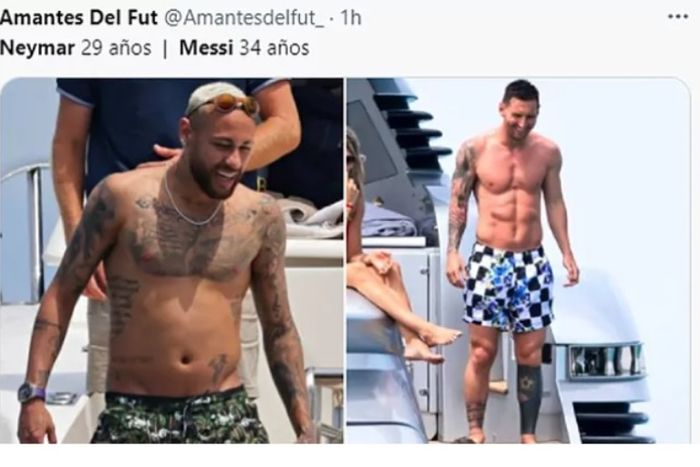 Perbandingan bentuk tubuh Neymar (kiri) dan Lionel Messi (kanan).