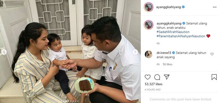 Kahiyang Ayu dan Bobby Nasution makan kue tart bersama anak-anaknya