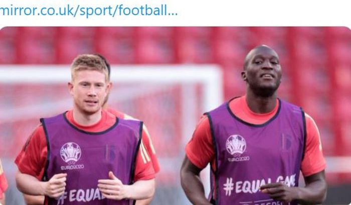 Kevin De Bruyne dan Romelu Lukaku menjalani sesi latihan saat memperkuat timnas Belgia.