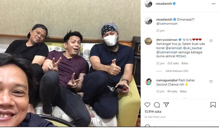 Postingan Reza yang bersama Uki dan <a href='https://medan.tribunnews.com/tag/ariel-noah' title='Ariel&nbsp;NOAH'>Ariel&nbsp;NOAH</a>  