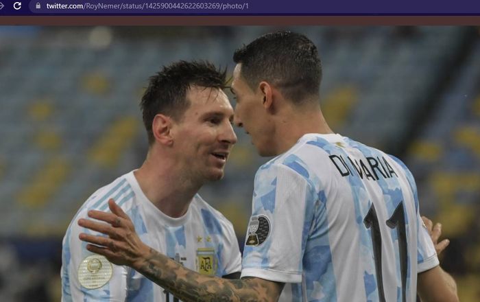 Lionel Messi dan Angel Di Maria saat membela timnas Argentina