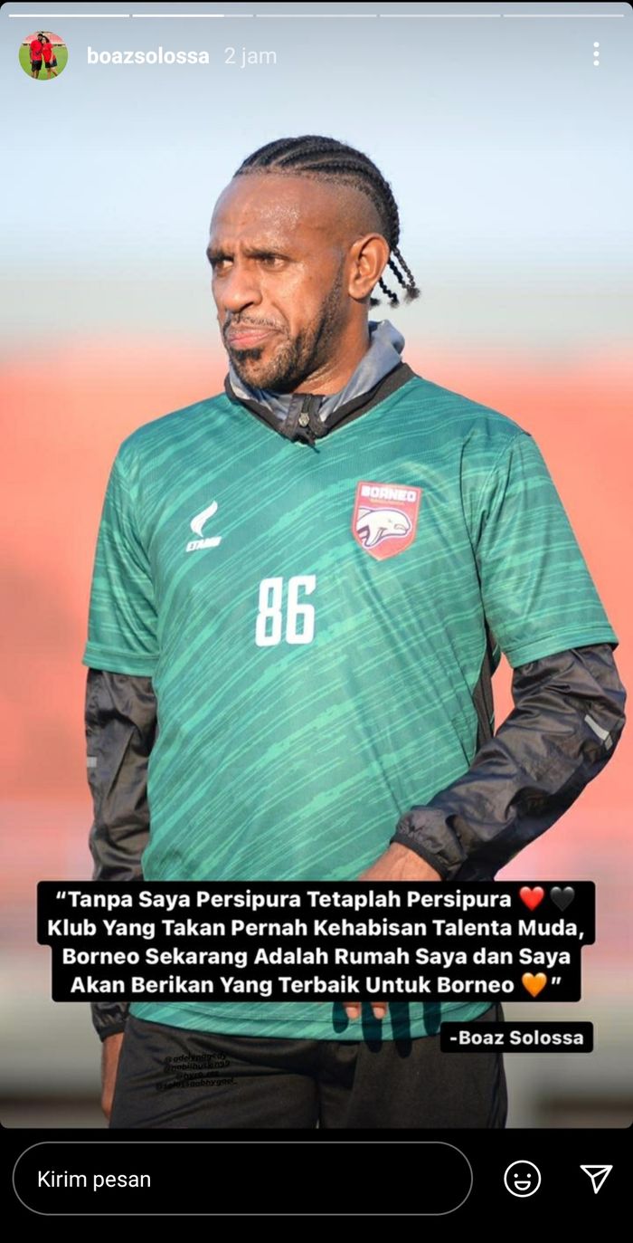 Unggahan menyentuh hati Boaz Solossa mengenai Persipura Jayapura dan Borneo FC, 11 Agustus 2021.