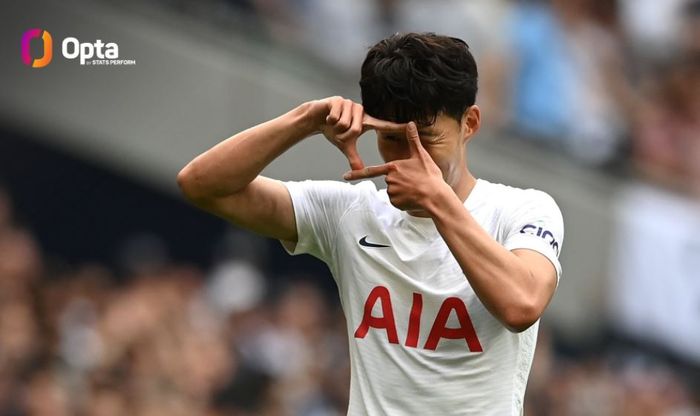 Penyerang Tottenham Hotspur, Son Heung-Min, merayakan gol ke gawang Manchester City pada pekan pertama Liga Inggris 2021-2022, Minggu (15/8/2021).