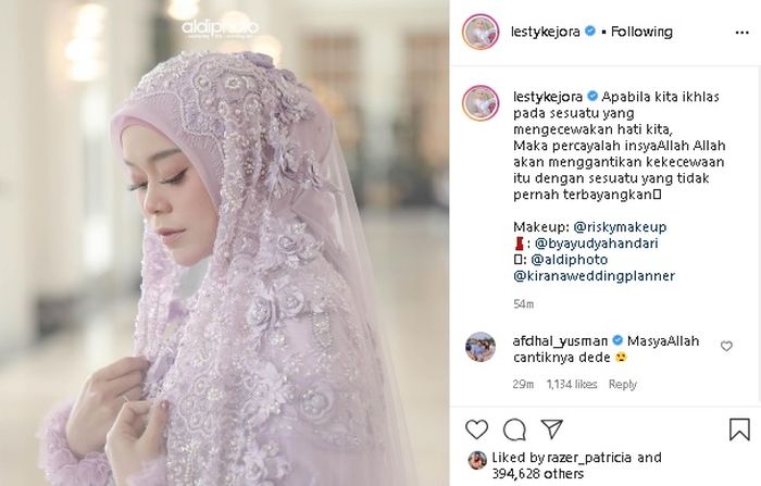 Unggahan Lesty Kejora menjelang pernikahan dengan Rizky Billar.