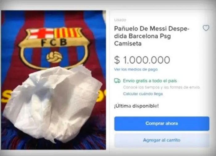 Tisu bekas yang dipakai Lionel Messi untuk menyeka air matanya saat mengucapkan perpisahan dengan Barcelona dijual secara online dengan harga Rp 14,3 miliar.