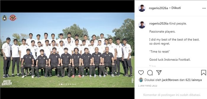 Postingan instagram mantan asisten pelatih Shin Tae-yong di timnas Indonesia, Lee Jae-hong pada Jumat (20/8/2021).
