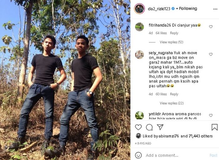 Unggahan Rizki 2R setelah pernikahan Lesti Kejora digelar