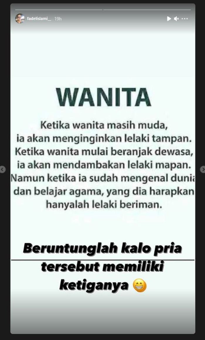 Tangkap layar Instagram @fadelislami__ 