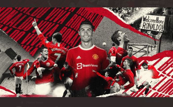 Halaman utama di akun Twitter resmi Manchester United menyambut kembalinya Cristiano Ronaldo.