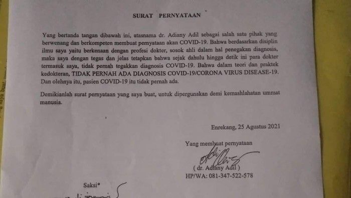 Surat yang diunggah dr Adiany Adil di sosial medianya.