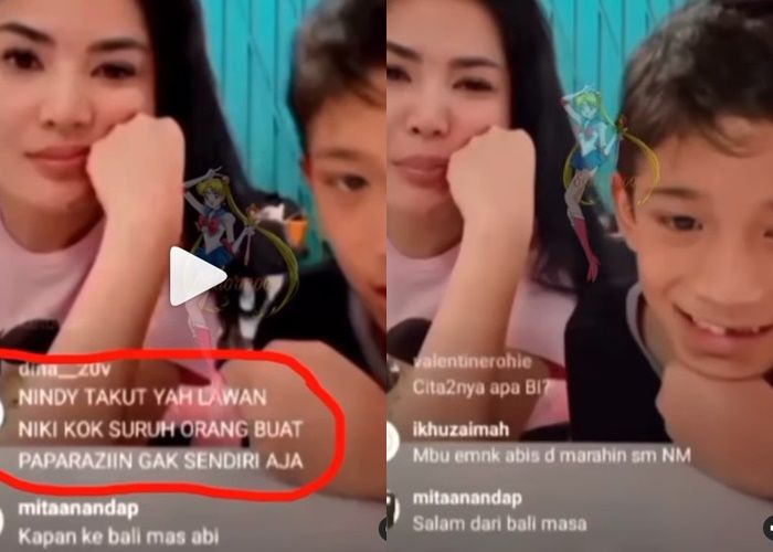 Tangkap layar saat Nindy Ayunda IG live bersama anaknya, Abhirama