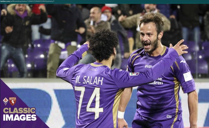 Momen kebersamaan Mohamed Salah dan Alberto Gilardino di Fiorentina pada musim 2014-2015.