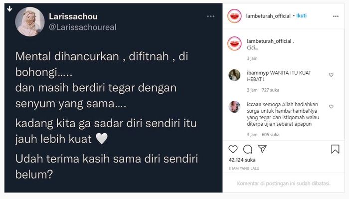 Curhatan <a href='https://medan.tribunnews.com/tag/larissa-chou' title='Larissa Chou'>Larissa Chou</a>