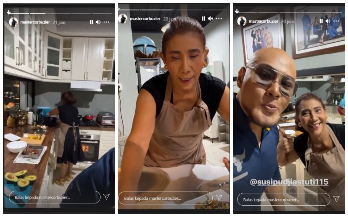 Susi Pudjiastuti masak di dapur