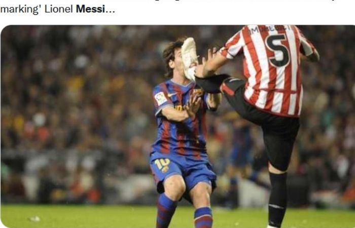 Momen saat wajah Lionel Messi terhantam pemain Athletic Bilbao.